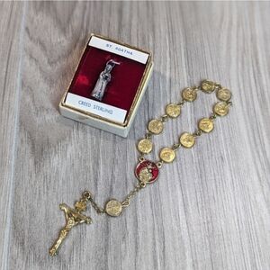 St. Agatha Creed Sterling Pendant & St. Anthony Pocket Rosary/Chaplet Vintage